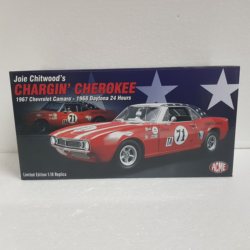 ACME A1805712 - 1/18 Scale Joie Chitwood's Chargin' Cherokee 1967 Chevrolet Camaro 1968 Daytona 24 Hours Diecast Scale Model Replica