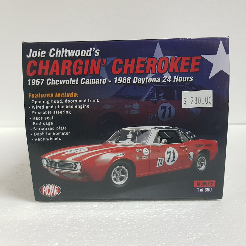 ACME A1805712 - 1/18 Scale Joie Chitwood's Chargin' Cherokee 1967 Chevrolet Camaro 1968 Daytona 24 Hours Diecast Scale Model Replica