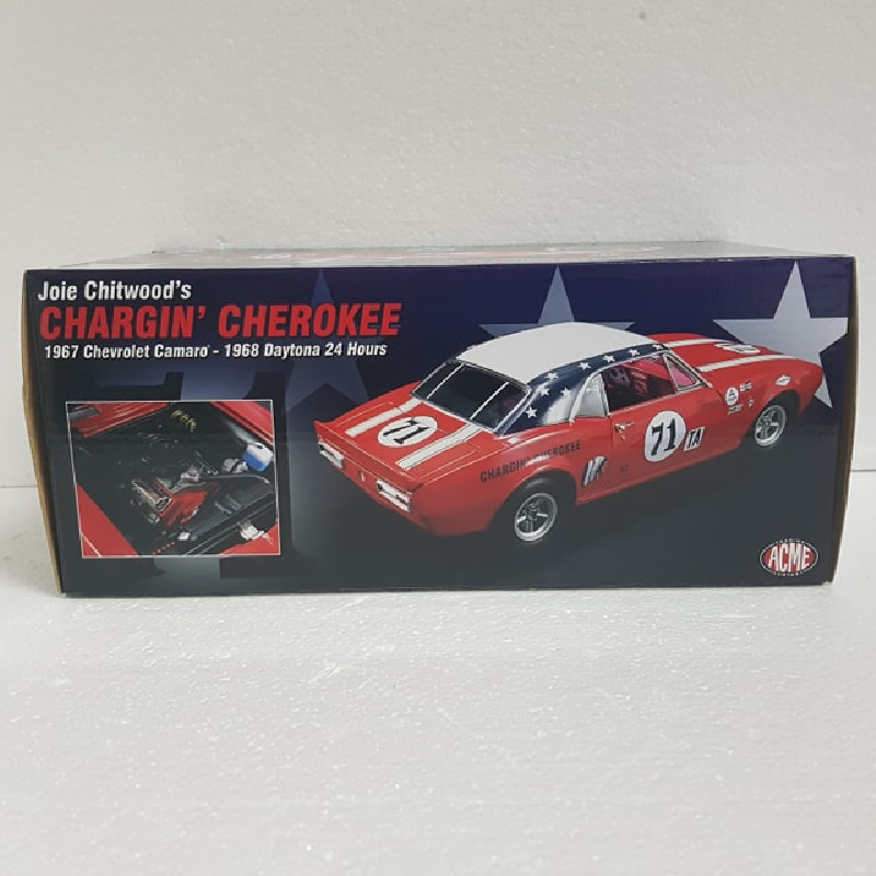 ACME A1805712 - 1/18 Scale Joie Chitwood's Chargin' Cherokee 1967 Chevrolet Camaro 1968 Daytona 24 Hours Diecast Scale Model Replica