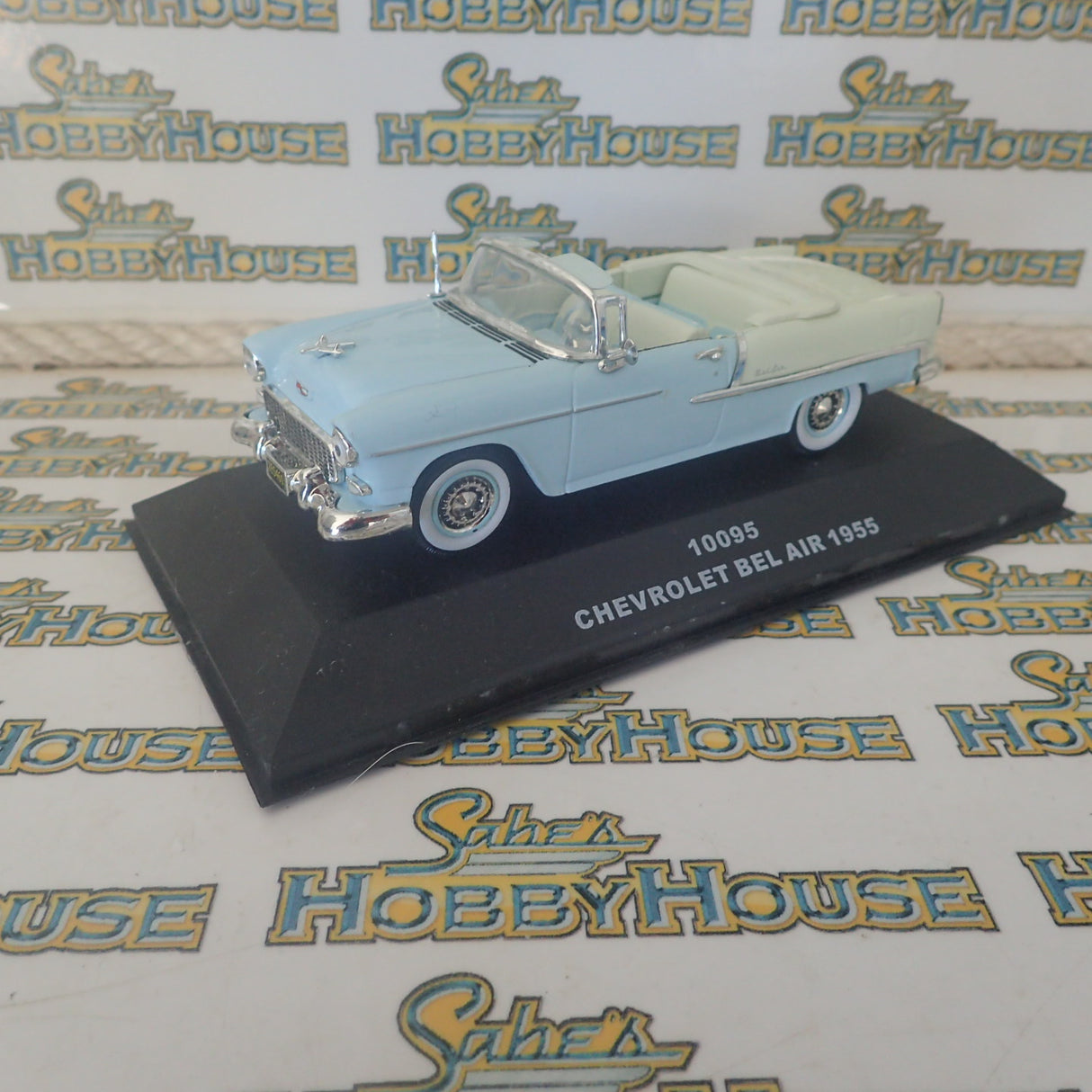 Sunstar 10095 - 1/43 Scale Chevrolet Belair 1955 Open Top Convertible in Light Blue Diecast Scale Model Replica