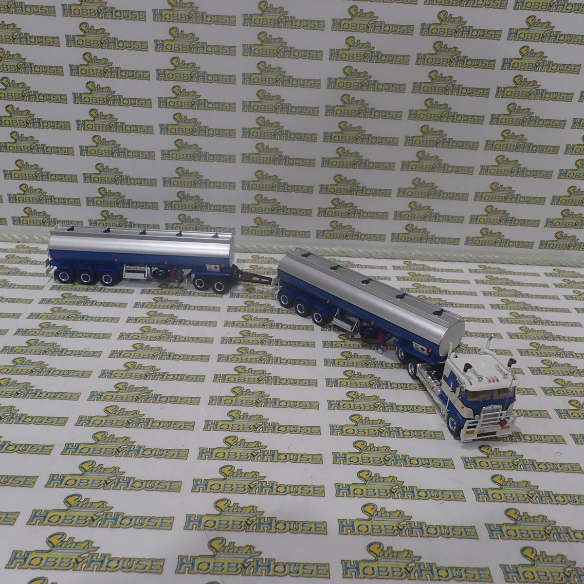 Highway Replicas - 1/64 Scale - #12009 Tanker Road Train in Blue & White Diecast Model Replica