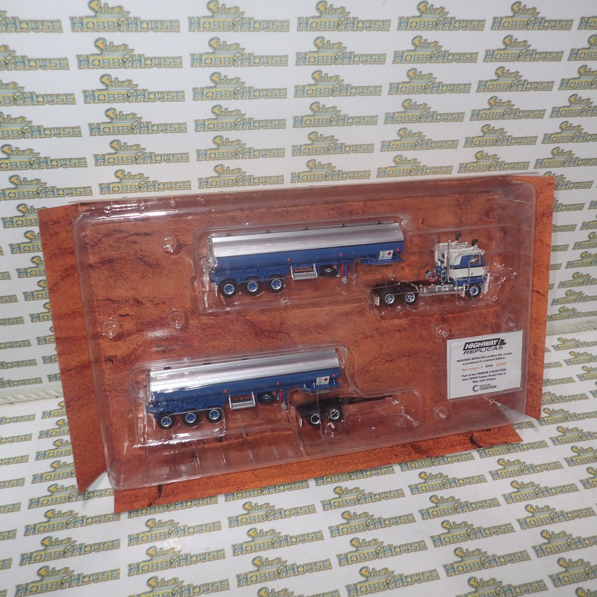 Highway Replicas - 1/64 Scale - #12009 Tanker Road Train in Blue & White Diecast Model Replica