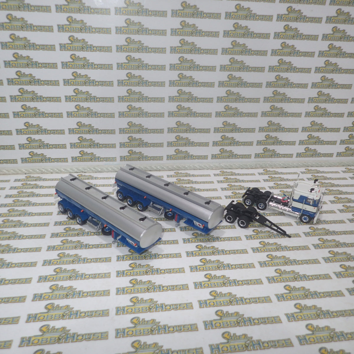 Highway Replicas - 1/64 Scale - #12009 Tanker Road Train in Blue & White Diecast Model Replica