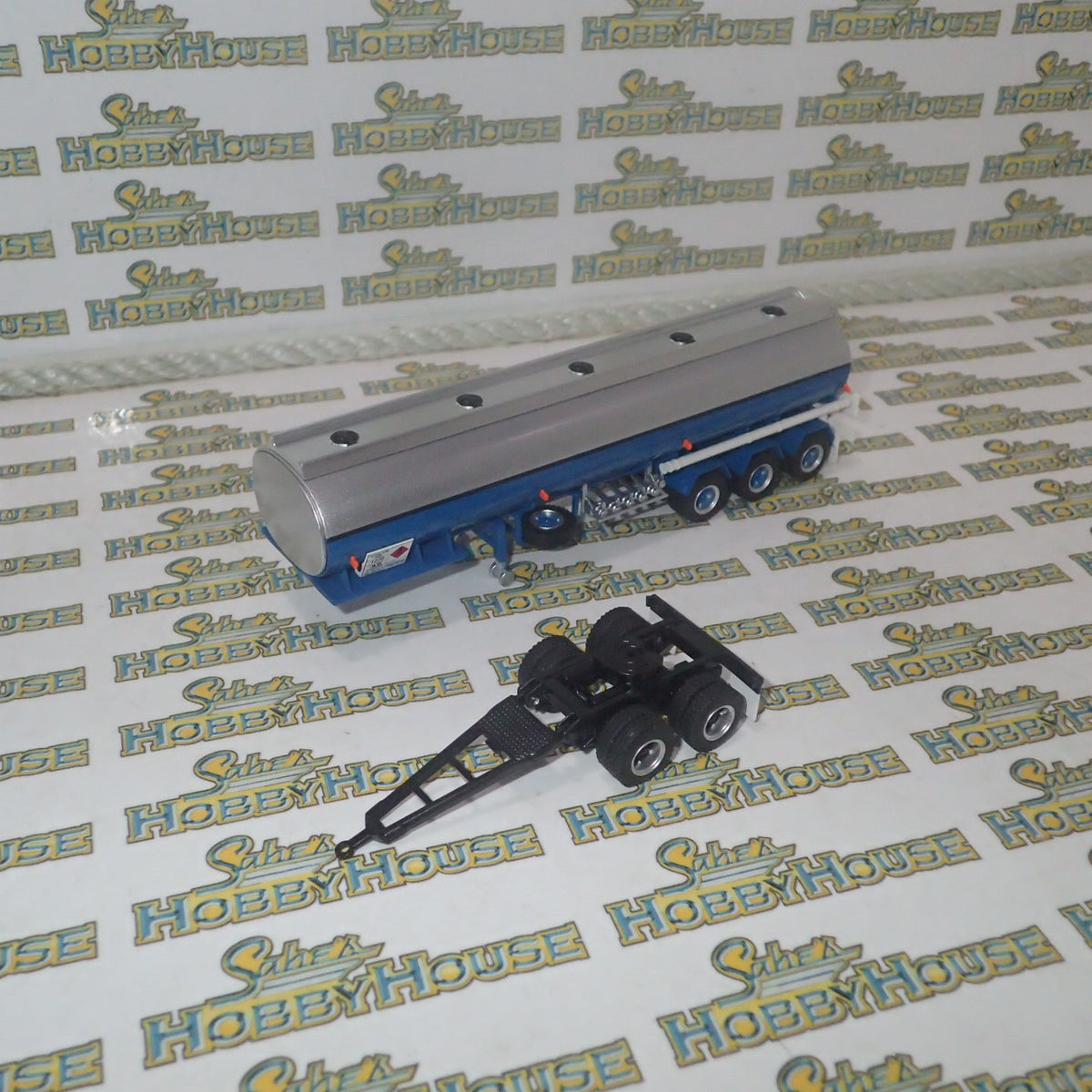 Highway Replicas 12991 - 1/64 Scale - Tanker Trailer with Dolly in Blue & White Diecast Model Replica