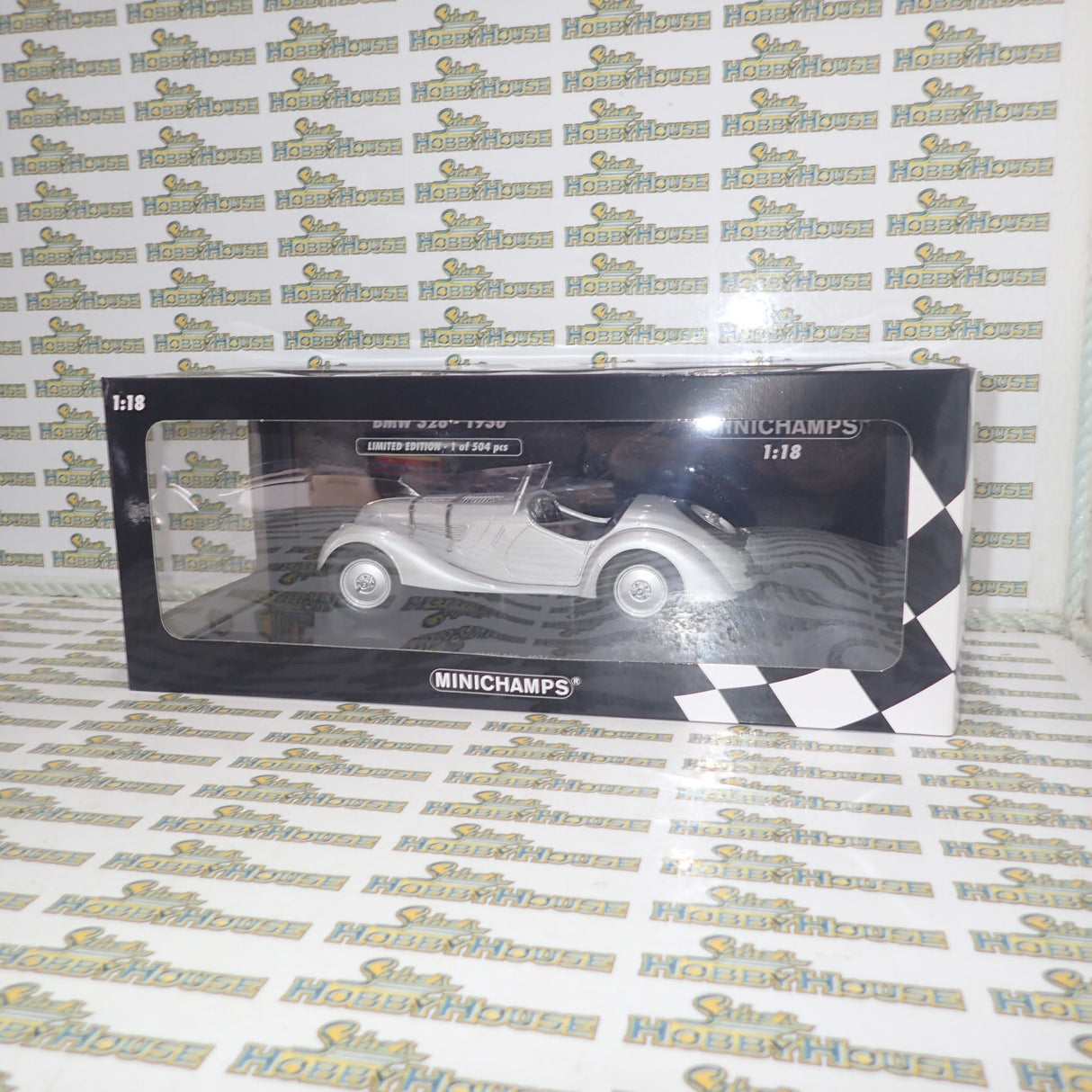Minichamps 155 025030 - 1/18 Scale - 1936 BMW 328 in Silver Diecast Scale Model Replica