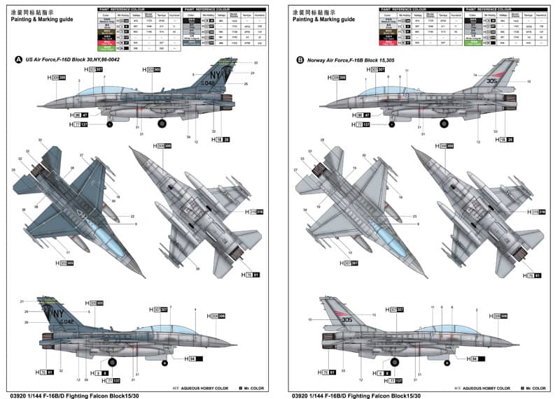 Trumpeter - 1:144 Scale - 03920 F-16B/D Fighting Falcon Block15/30 Plastic Model Kit