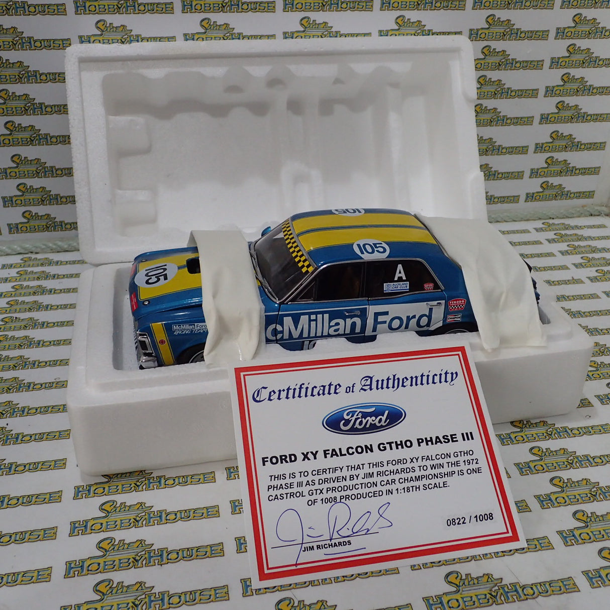 Biante Autoart 87216 - 1/18 Scale 1972 Ford XY Falcon GTHO Phase III Castrol GTX New Zealand Production Car Champion Winner #105 - Jim Richards