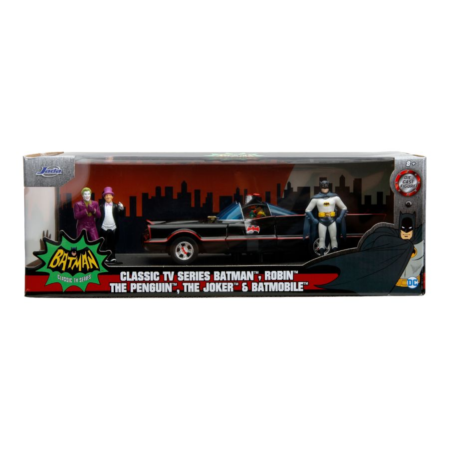 Jada Toys JAD33737 - 1/24 Scale Batman (TV) - Classic Batmobile with 4 Figures 1:24 Scale Set Diecast Model Replica