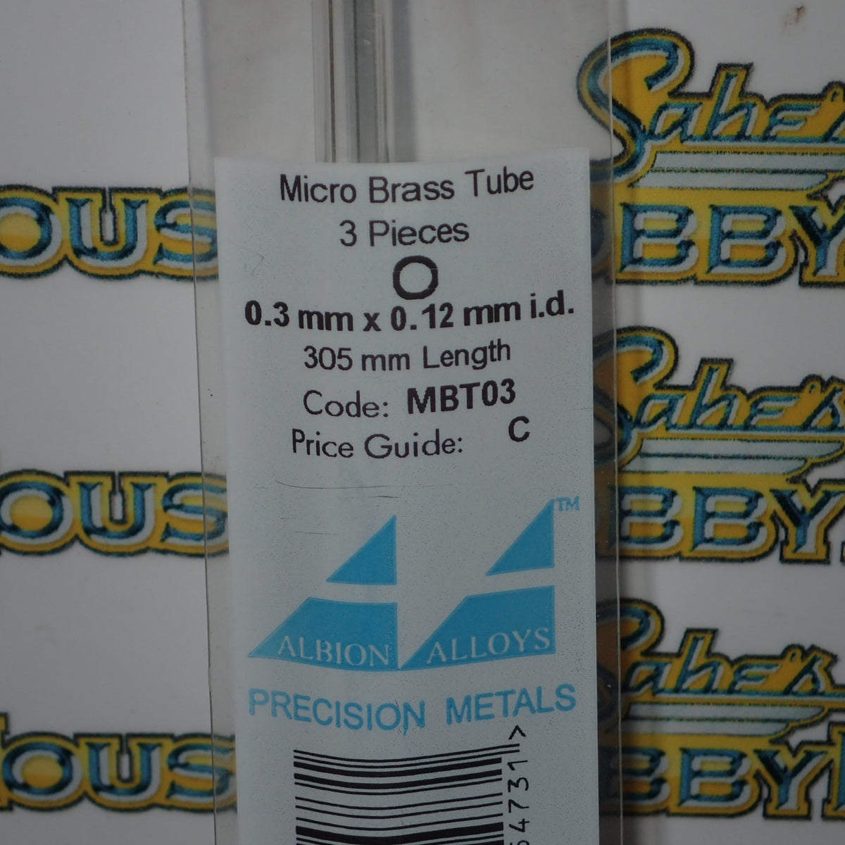 Albion Alloys MBT03 - Precision Metals - Micro Brass Round Tube (0.3mm X 0.12mm) 305mm Long