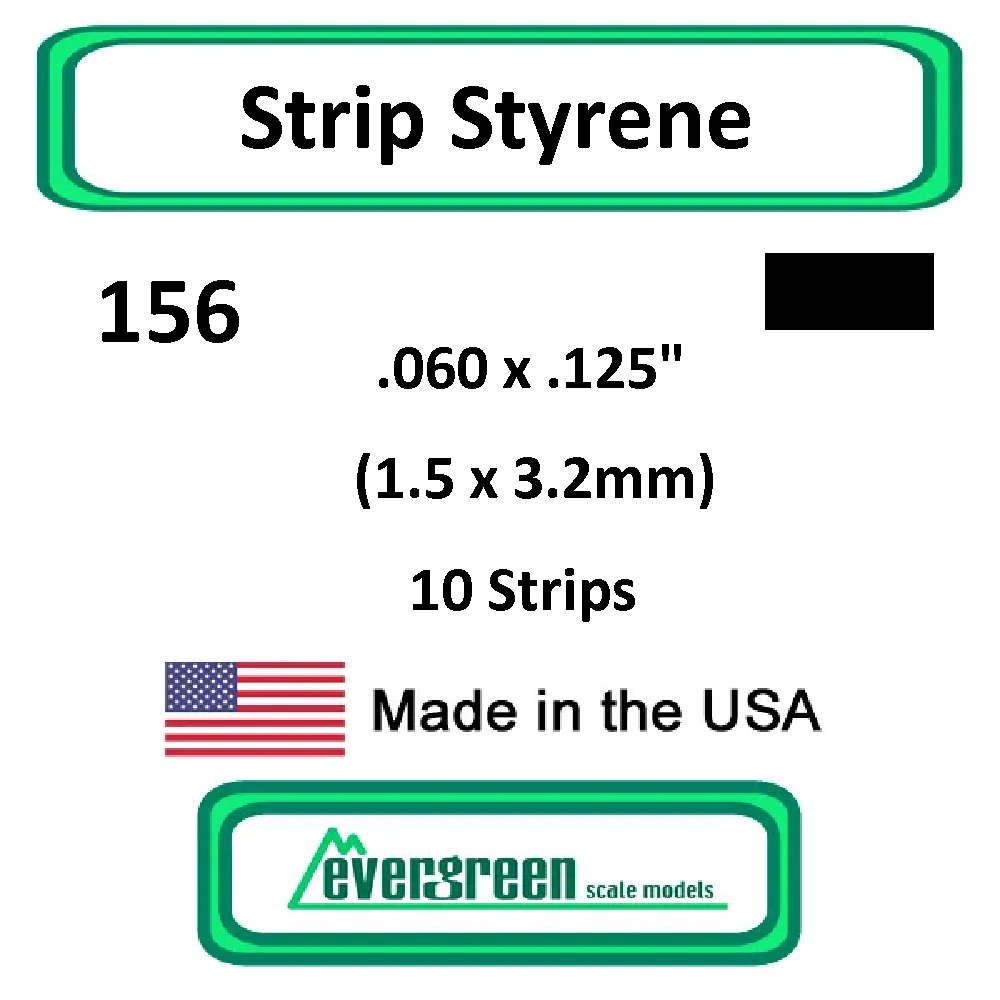 Evergreen Scale Models - Strip Styrene - Rectangle .060 x .125" (1.5 x3.2mm) 10x Opaque White Polystyrene Strips #156