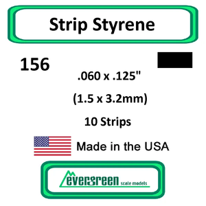 Evergreen Scale Models - Strip Styrene - Rectangle .060 x .125" (1.5 x3.2mm) 10x Opaque White Polystyrene Strips #156