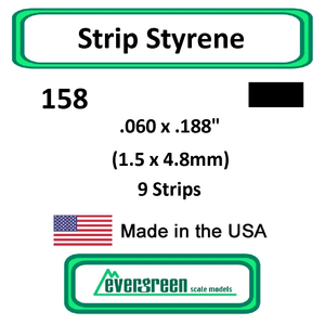 Evergreen Scale Models - Strip Styrene - Rectangle .060 x .188" (1.5 x4.8mm) 9x Opaque White Polystyrene Strips #158