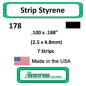 Evergreen Scale Models - Strip Styrene - Rectangle .100 x .188" (2.5 x 4.8mm) 7x Opaque White Polystyrene Strips #178