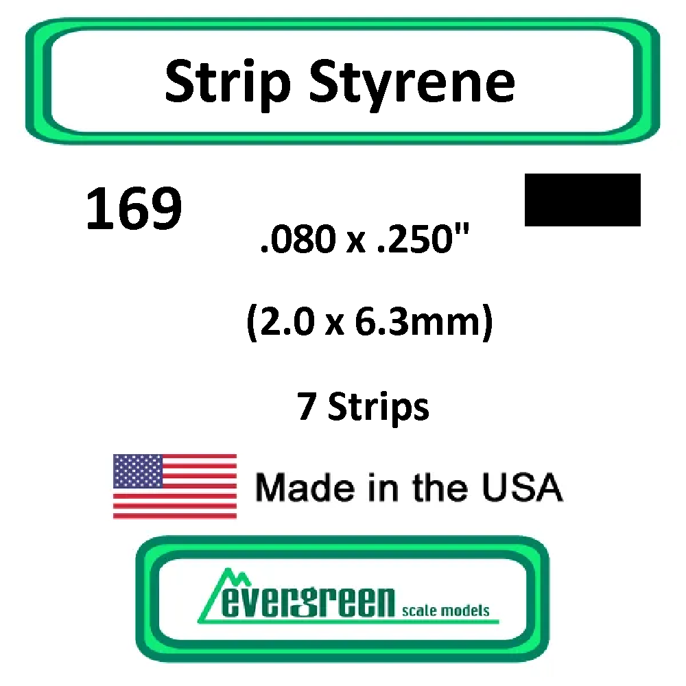Evergreen Scale Models - Strip Styrene - Rectangle .080 x .250" (2.0 x6.3mm) 1/4 Scale 4x12 7x Opaque White Polystyrene Strips #169