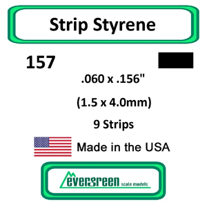 Evergreen Scale Models - Strip Styrene - Rectangle .060 x .156" (1.5 x 4.0mm) 9x Opaque White Polystyrene Strips #157