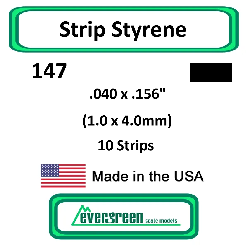 Evergreen Scale Models - Strip Styrene - Rectangle .040 x .156" (1.0 x 4.0mm) 10x Opaque White Polystyrene Strips #147