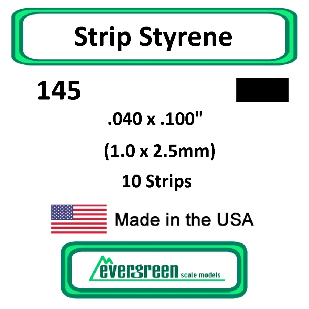Evergreen Scale Models - Strip Styrene - Rectangle .040 x .100" (1.0 x 2.5mm) 10x Opaque White Polystyrene Strips #145