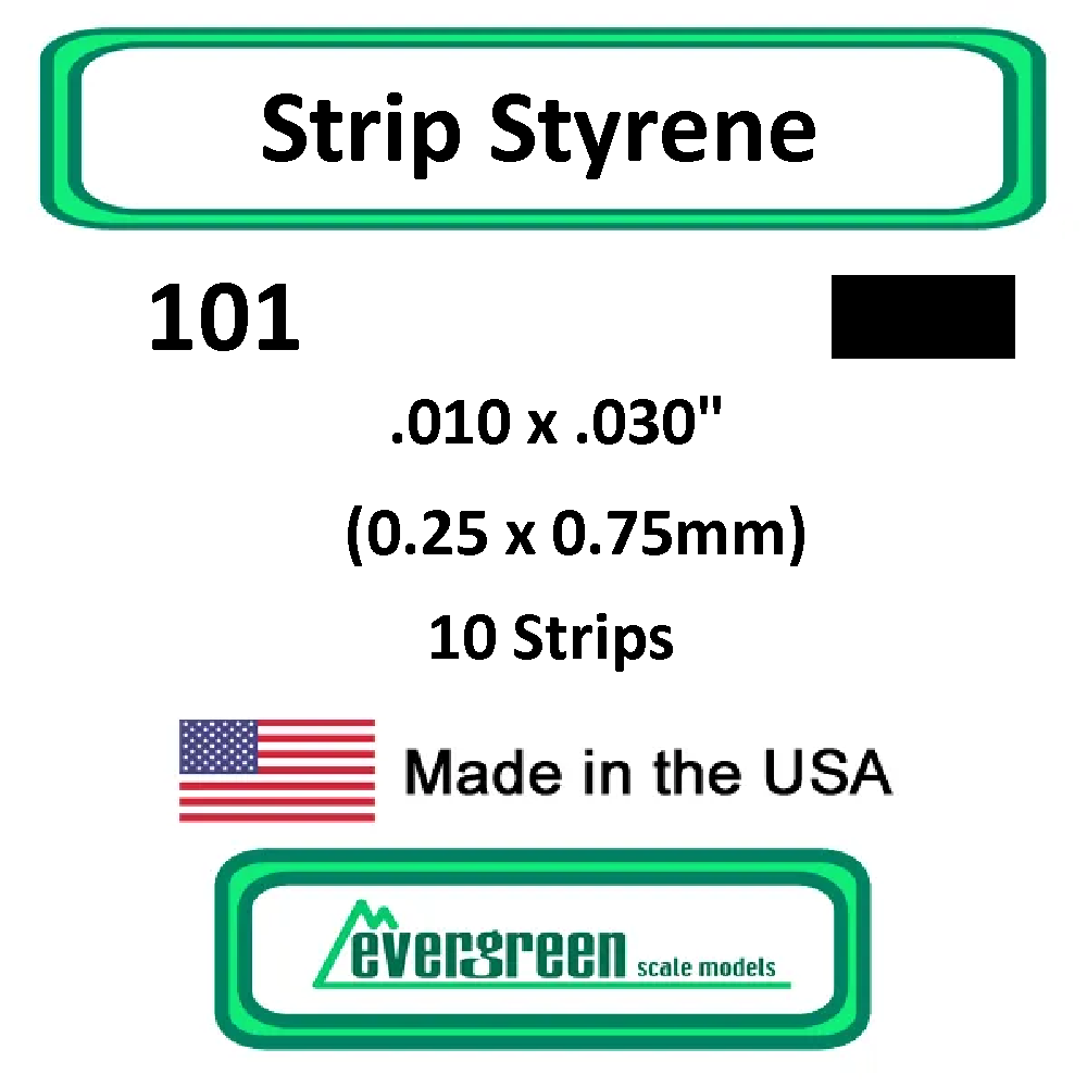 Evergreen Scale Models - Strip Styrene - Rectangle .010 x .030" (0.25 x 0.75mm) 10x Opaque White Polystyrene Strips #101