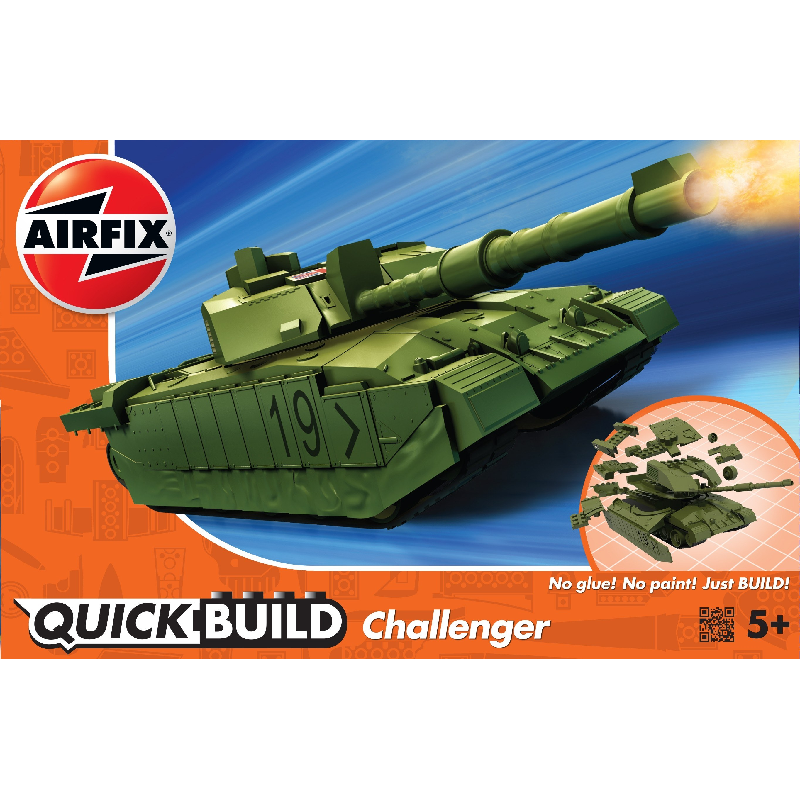 Airfix J6022- Quick Build Series Challenger Tank (Perkins CV-12 V12 Diesel 26 litre) Snap Together Plastic Model Kit
