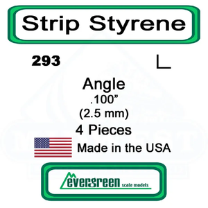 Evergreen Scale Models – Angle Styrene – .100" (2.5mm) 4 Pieces #293
