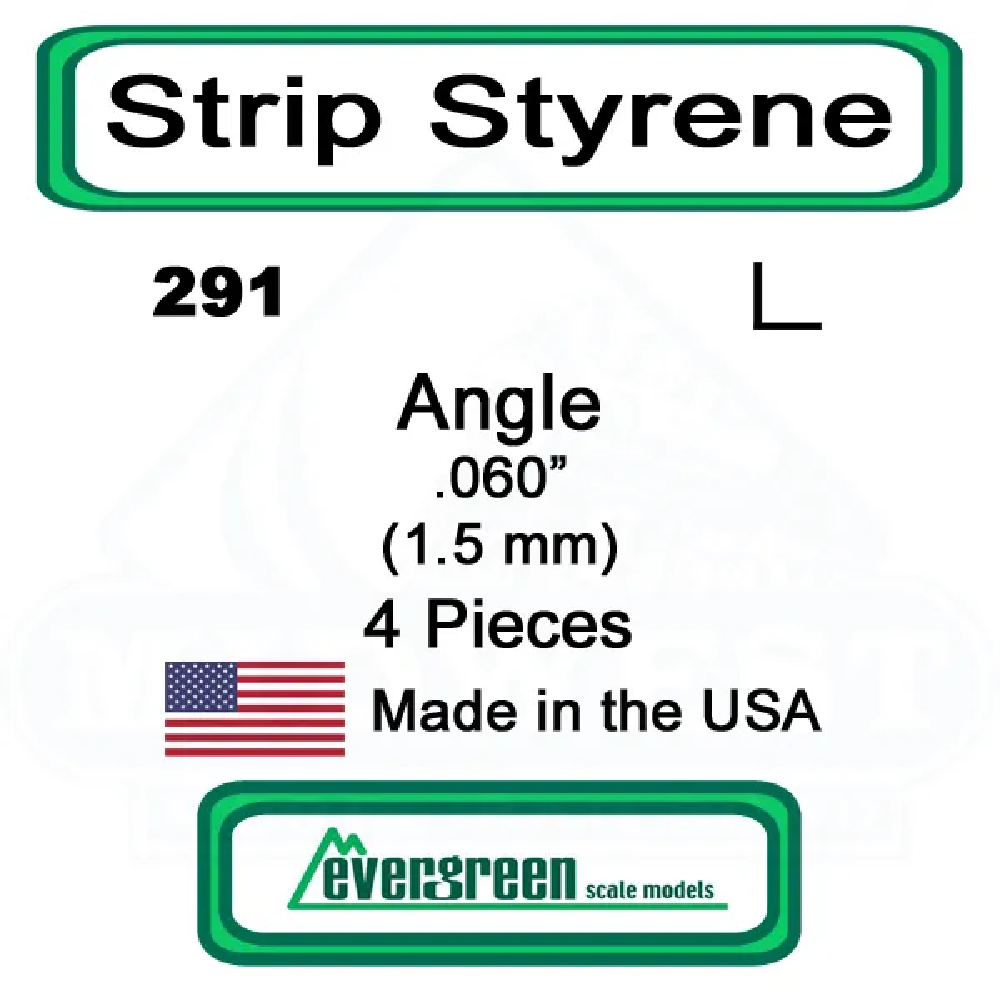 Evergreen Scale Models – Angle Styrene – .060" (1.5mm) 4 Pieces #291