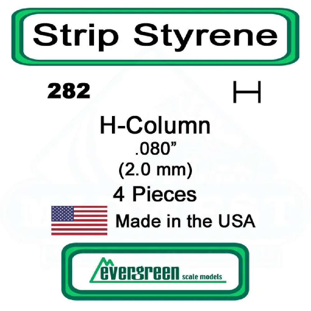 Evergreen Scale Models – H-Column Styrene – .080" (2.0mm) 4 Pieces #282
