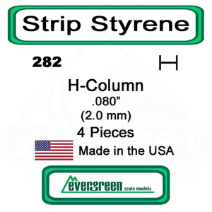 Evergreen Scale Models – H-Column Styrene – .080" (2.0mm) 4 Pieces #282