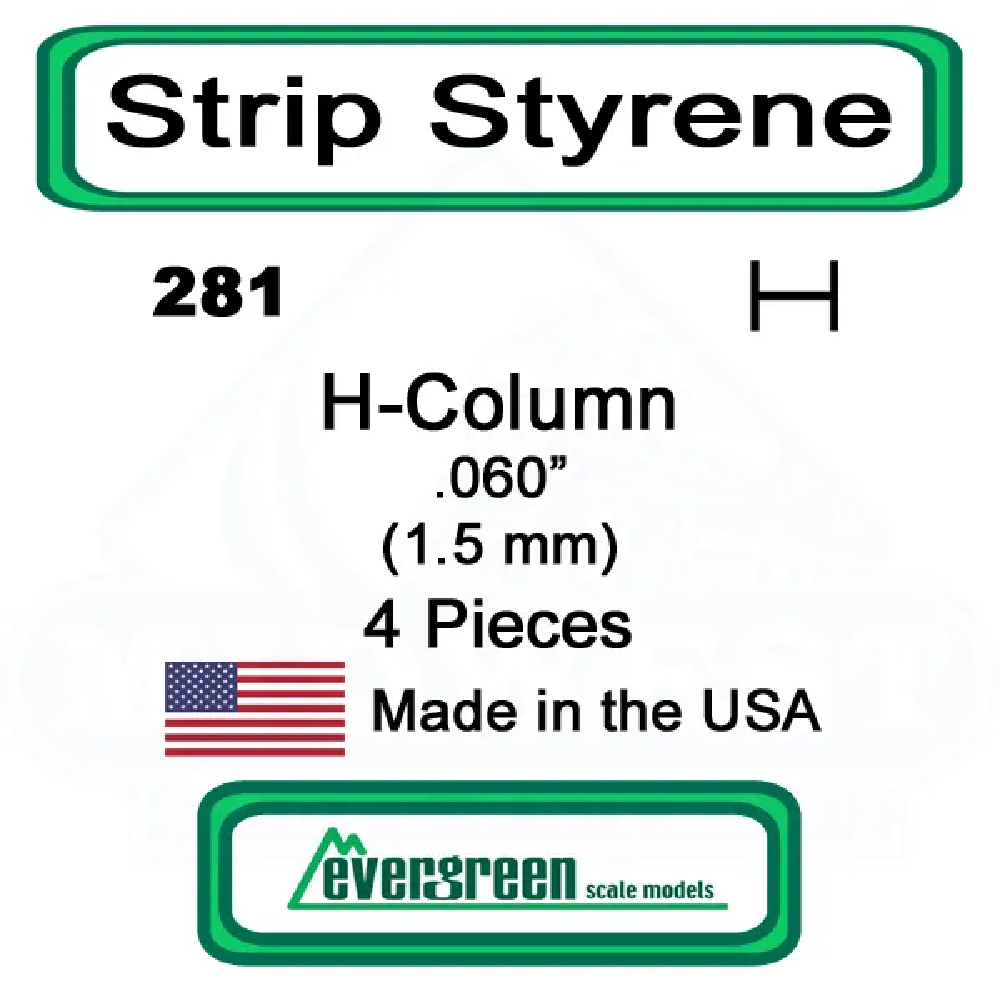 Evergreen Scale Models – H-Column Styrene – .060" (1.5mm) 4 Pieces #281