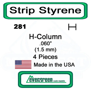 Evergreen Scale Models – H-Column Styrene – .060" (1.5mm) 4 Pieces #281