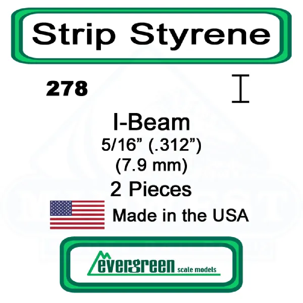 Evergreen Scale Models – I-Beam Styrene – 5/16" (.312mm) (7.9mm) 2 Pieces #278