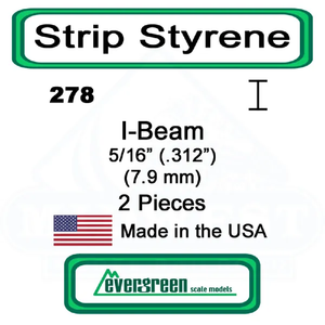 Evergreen Scale Models – I-Beam Styrene – 5/16" (.312mm) (7.9mm) 2 Pieces #278