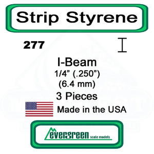 Evergreen Scale Models – I-Beam Styrene – 1/4" (.250mm) (6.4mm) 3 Pieces #277