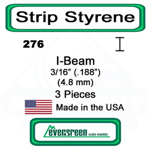 Evergreen Scale Models – I-Beam Styrene – 3/16" (.188mm) (4.8mm) 3 Pieces #276