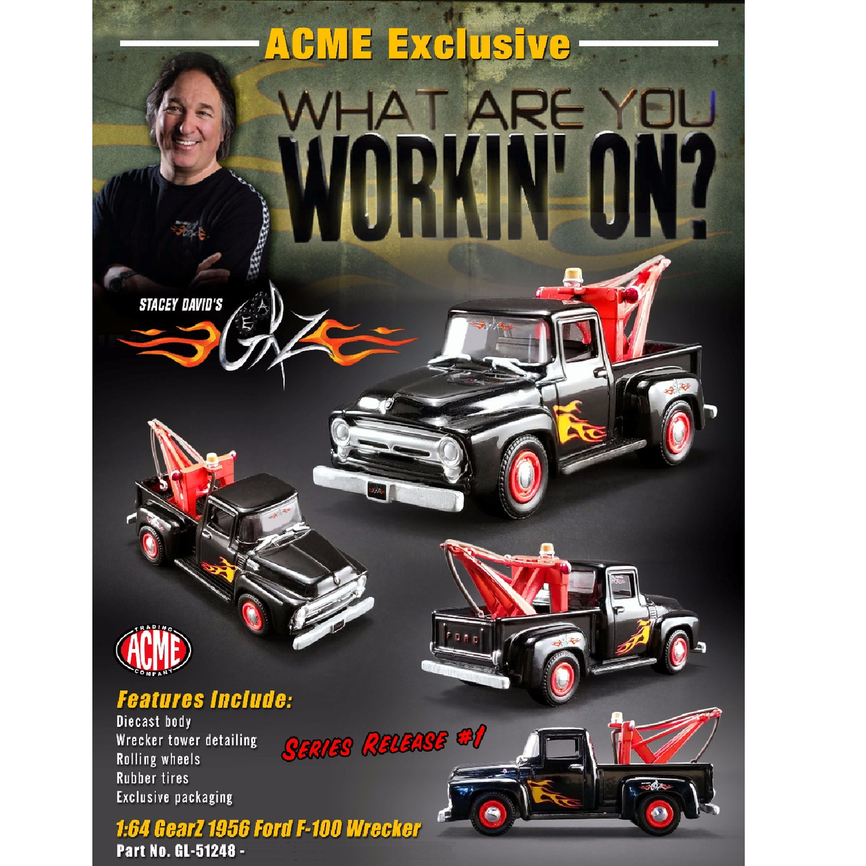 ACME - 1/64 Scale - Stacey David's What Are You Workin' On? 1956 Ford F-100 Wrecker Diecast Scale Model Replica