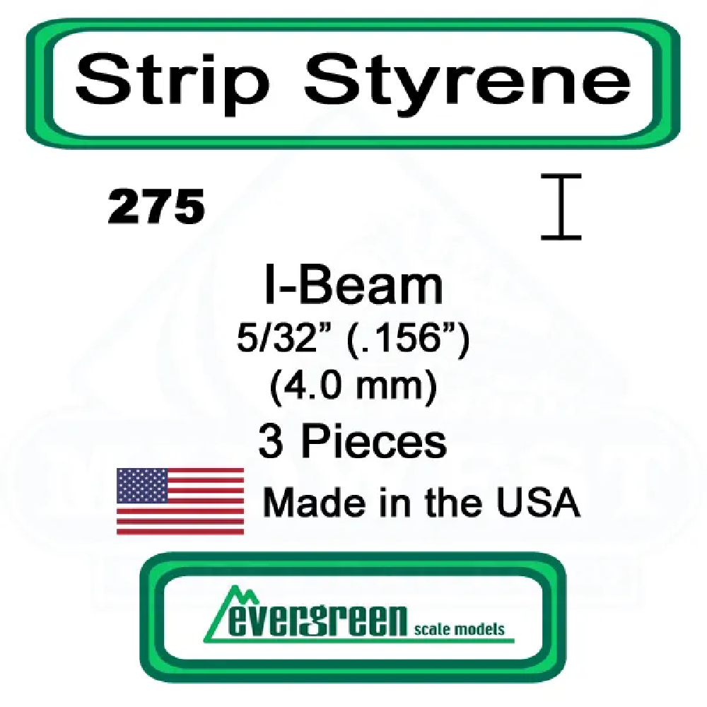 Evergreen Scale Models – I-Beam Styrene – 5/32" (.156mm) (4.0mm) 3 Pieces #275