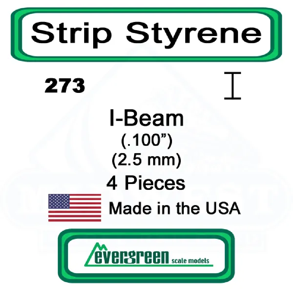 Evergreen Scale Models – I-Beam Styrene – .100" (2.5mm) 4 Pieces #273