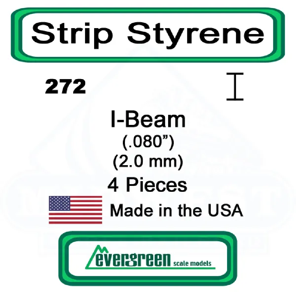 Evergreen Scale Models – I-Beam Styrene – .080" (2.0mm) 4 Pieces #272