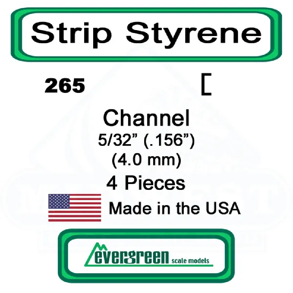 Evergreen Scale Models - Channel Styrene – 5/32 (.156) (4.0mm) 4 Pieces #265