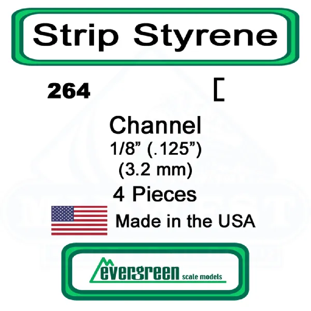 Evergreen Scale Models - Channel Styrene – 1/8 (.125) (3.2mm) 4 Pieces #264