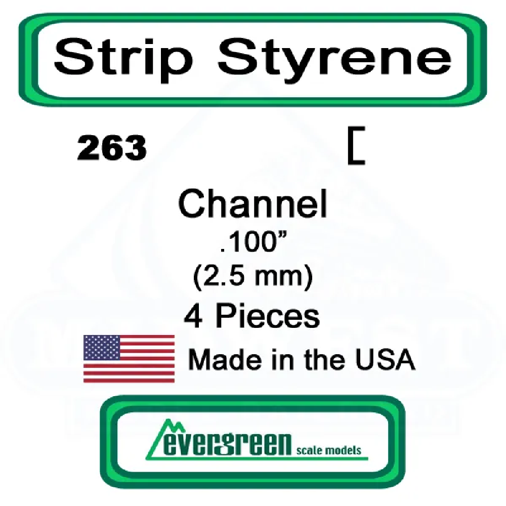 Evergreen Scale Models - Channel Styrene – .100" (2.5mm) 4 Pieces #263