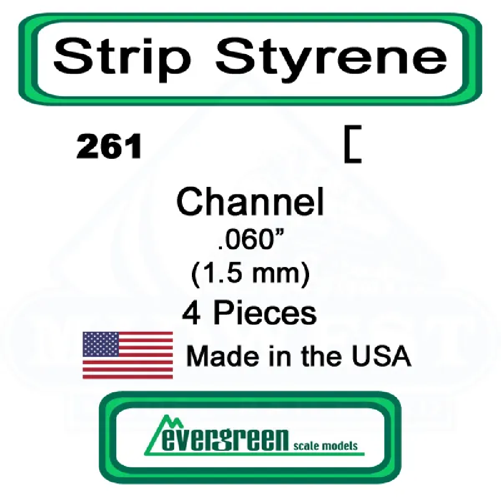 Evergreen Scale Models - Channel Styrene – .060" (1.5mm) 4 Pieces #261