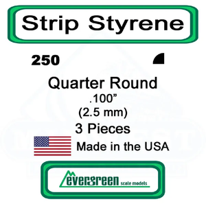 Evergreen Scale Models - Quarter Round Styrene – .100" (2.5mm) 3 Pieces #250