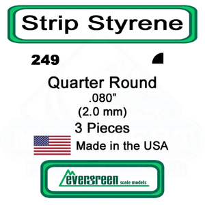 Evergreen Scale Models - Quarter Round Styrene – .080" (2.0mm) 3 Pieces #249