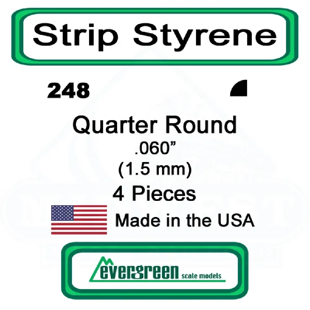 Evergreen Scale Models - Quarter Round Styrene – .060" (1.5mm) 4 Pieces #248