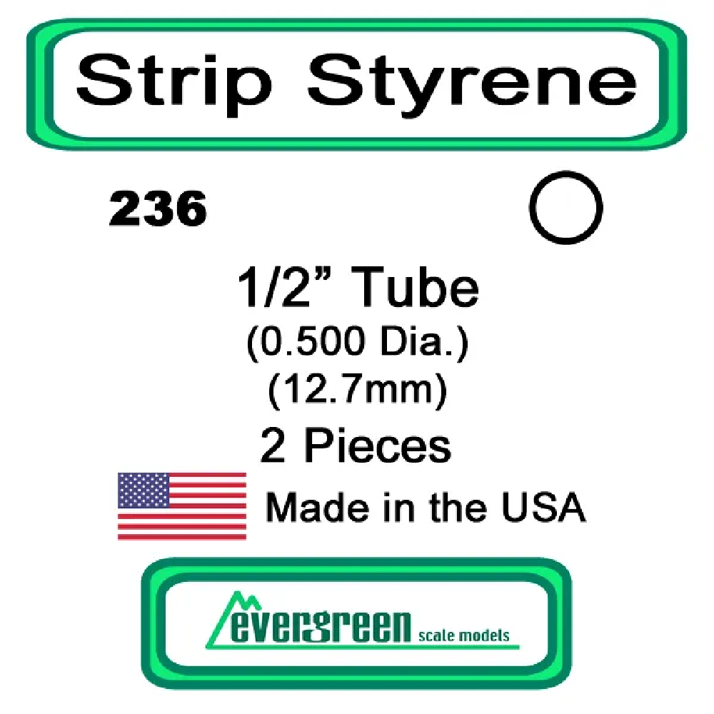 Evergreen Scale Models - Tube Styrene – 1/2" .500 Dia. (12.7mm) 2 Pieces #236