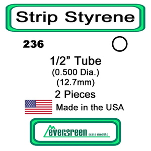 Evergreen Scale Models - Tube Styrene – 1/2" .500 Dia. (12.7mm) 2 Pieces #236