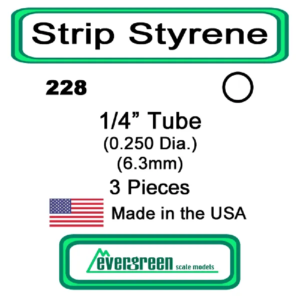 Evergreen Scale Models - Tube Styrene – 1/4" .250 Dia. (6.3mm) 3 Pieces #228