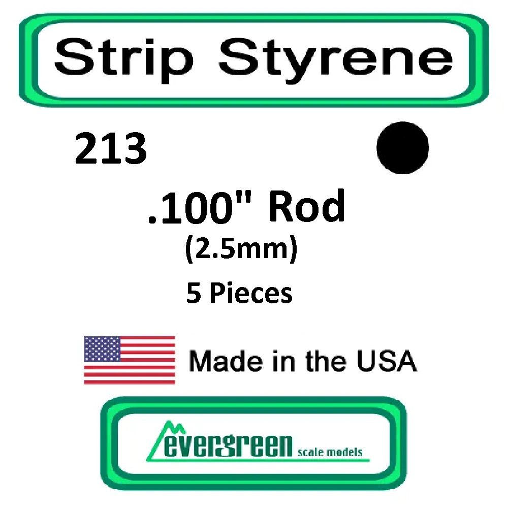 Evergreen Scale Models - Rod Styrene – .100" (2.5mm) 5 Pieces #213