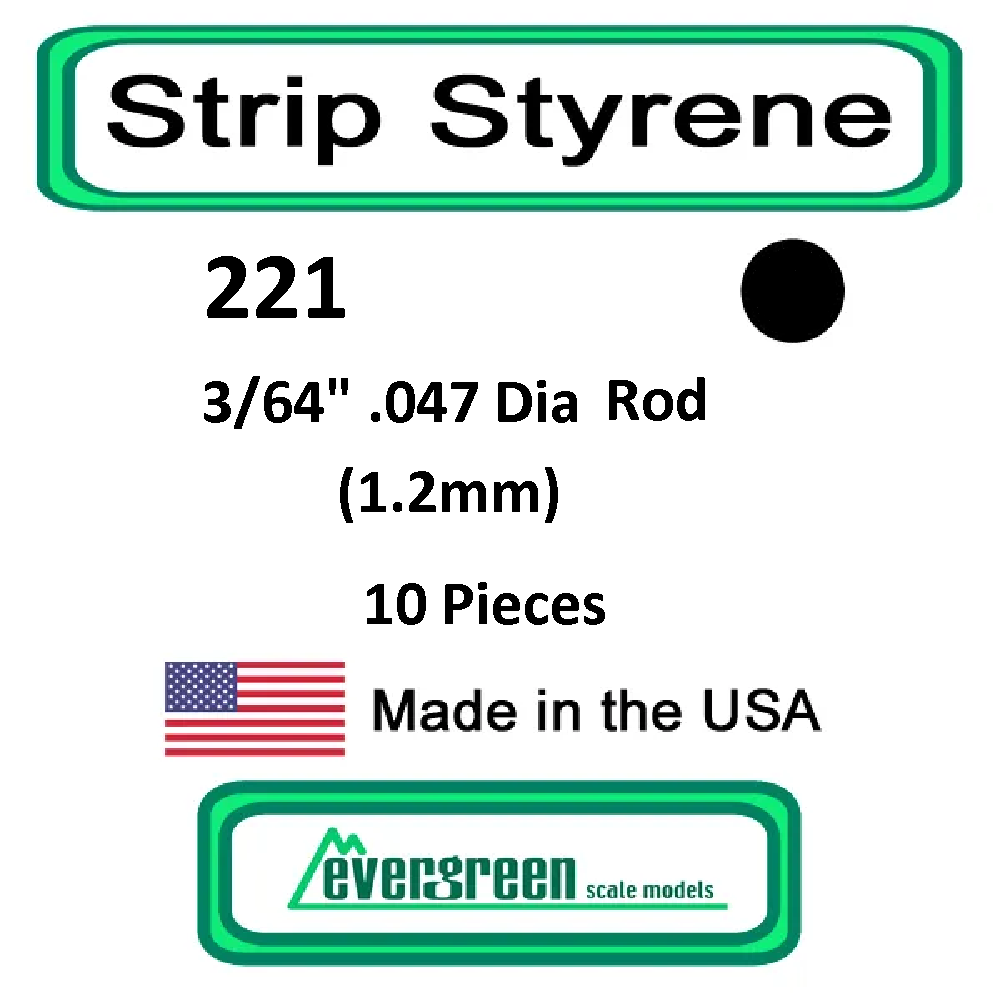 Evergreen Scale Models - Rod Styrene – 3/64" .047" (1.2mm) 10 Pieces #221