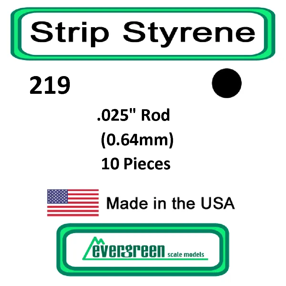 Evergreen Scale Models - Rod Styrene – .025" (0.64mm) 10 Pieces #219